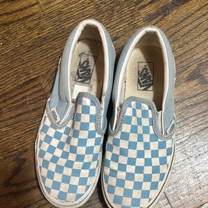 Vans Kids Blue and White Checkered Slip-On Sneakers